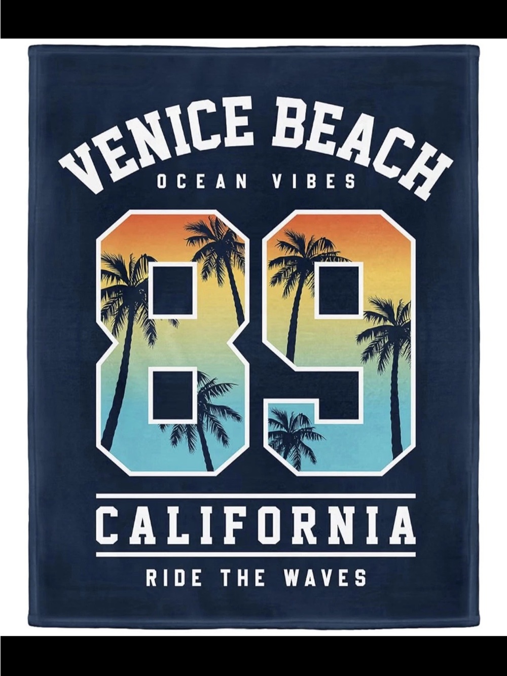 Venice Beach California '89' Ocean Vibes Navy Beach Towel